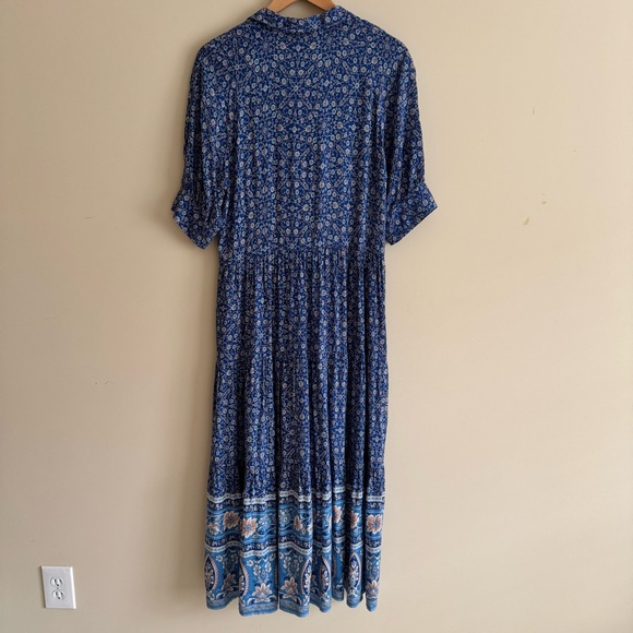 Natural Life Rebecca Blue Floral Tiered Midi Dress Blue Border Calico Print L - Picture 8 of 16